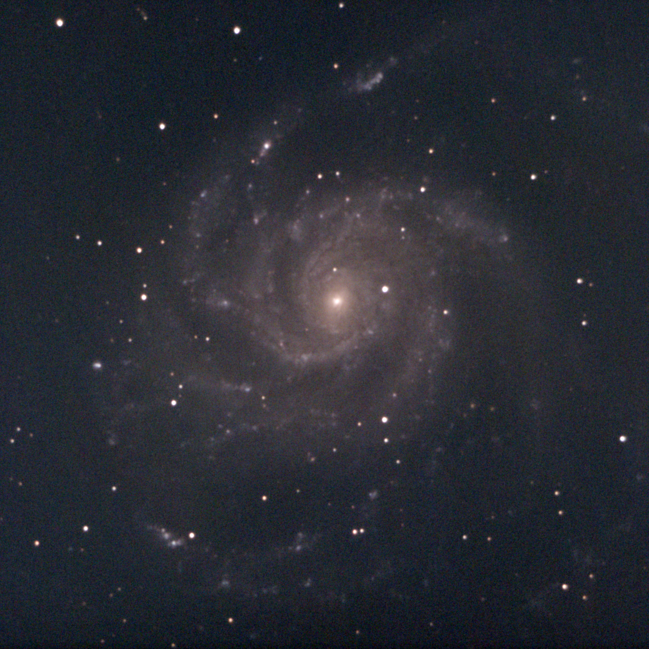 M101 风车星系（Pinwheel Galaxy），位于大熊座，是正面朝向地球的螺旋星系，距离地球大约2100万光年。RGB Bin2 10s * 920，共计2.5小时曝光
